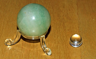 Aventurine mini Clarity-Sphere, and optical quality clear quartz ultra-mini Clarity-Sphere