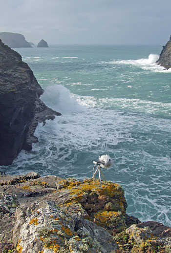 Recording on seaward side of Boscastle Blowhold
